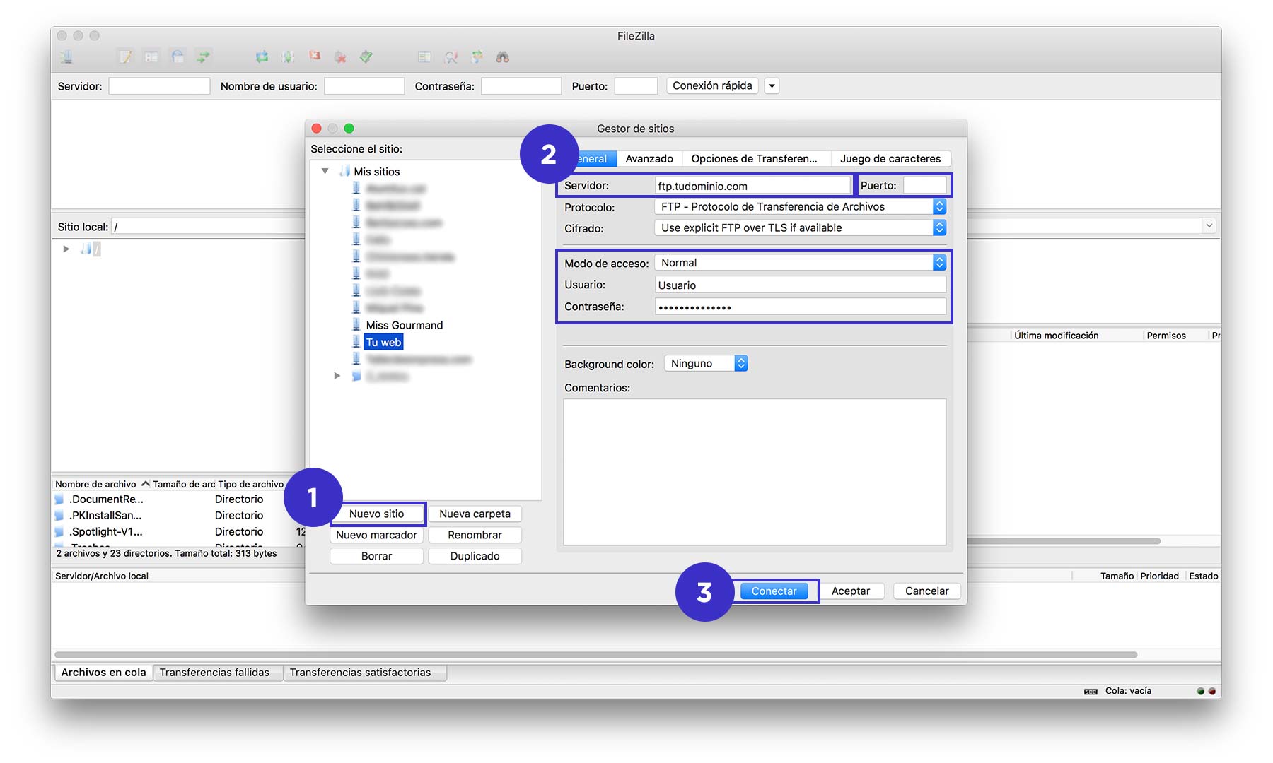 Conectarse al servidor vía FTP con Filezilla