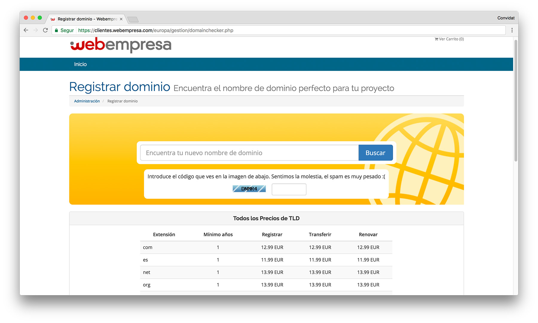 Registro dominio Webempresa