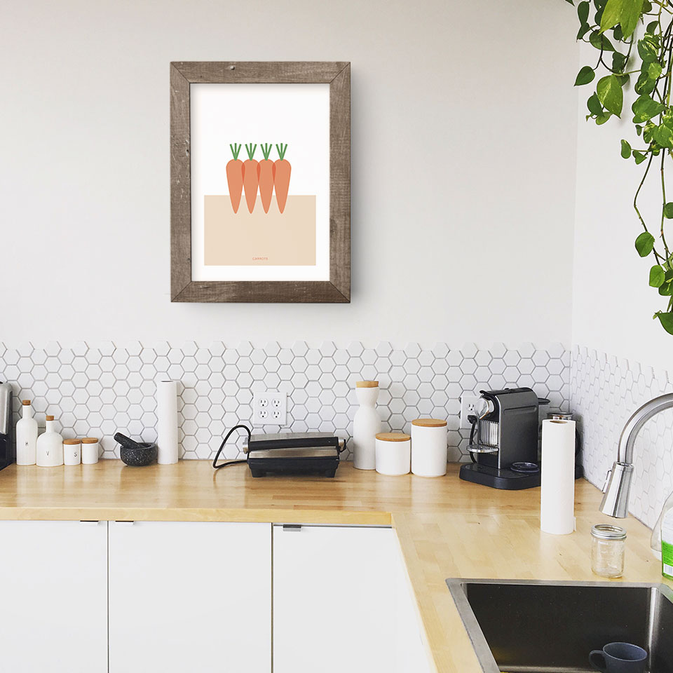 Póster Carrots en una cocina